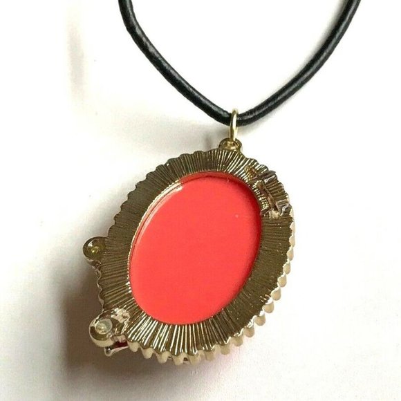 Coral Starfish Necklace Gold Plated Pendant Cabachon Peach 24" Leather Chain - Picture 7 of 11